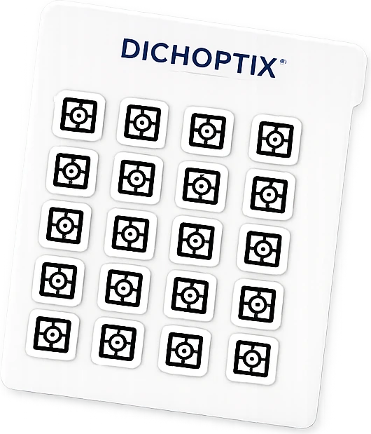 A sheet of twenty PatchCode stickers